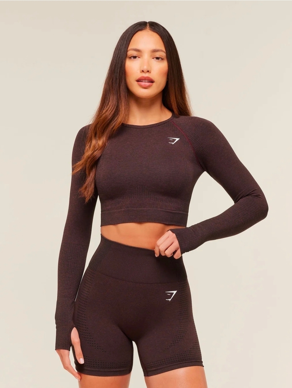 Gymshark Seamless Long Sleeve Crop Top - Brown Size S